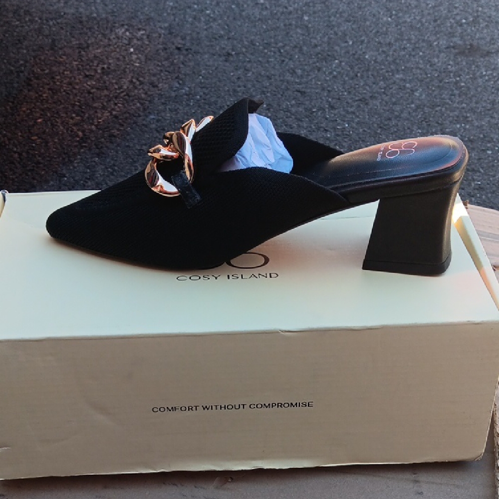 Black Women's Mules with Gold Accent